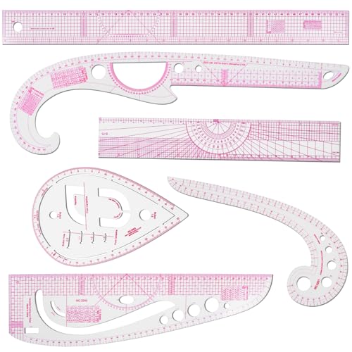 KISEER 6 Pcs Clear Metric Sewing Ruler Set French Curve Pattern Making Ruler Kit for Knitting Tailors Crafting Dress Designers Sewing Beginner Supplies - Image 1