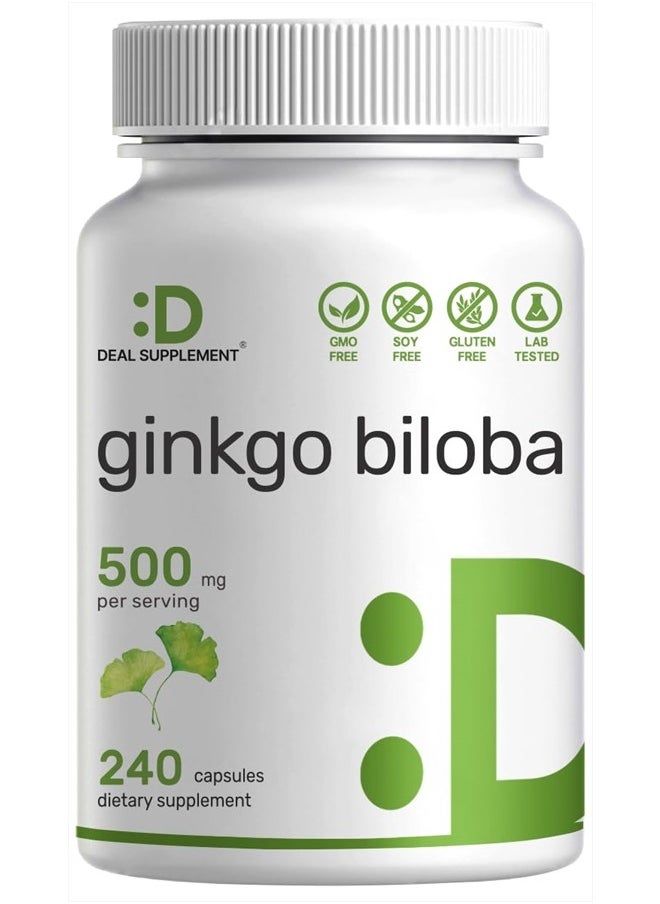 DEAL SUPPLEMENT - Ginkgo Biloba 500mg Per Serving, 240* Capsules, 4 Month Supply – Grown in Northern Asia – Extra Strength, Promotes Brain Function - Image 1