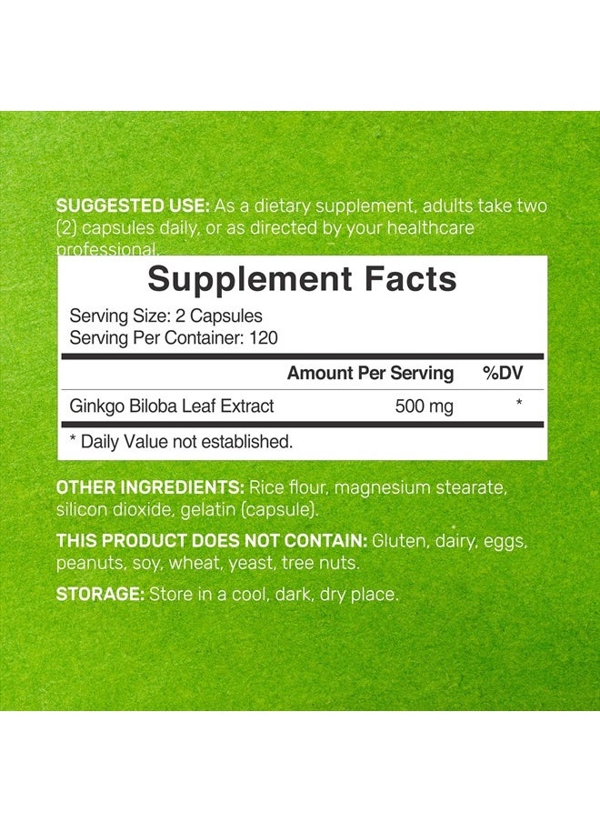 DEAL SUPPLEMENT - Ginkgo Biloba 500mg Per Serving, 240* Capsules, 4 Month Supply – Grown in Northern Asia – Extra Strength, Promotes Brain Function - Image 1