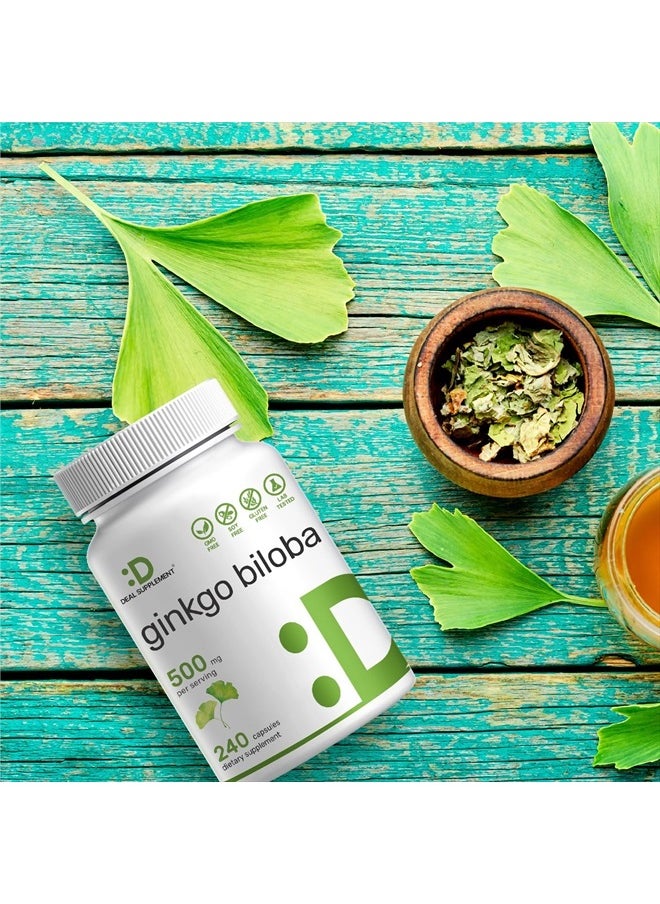DEAL SUPPLEMENT - Ginkgo Biloba 500mg Per Serving, 240* Capsules, 4 Month Supply – Grown in Northern Asia – Extra Strength, Promotes Brain Function - Image 1