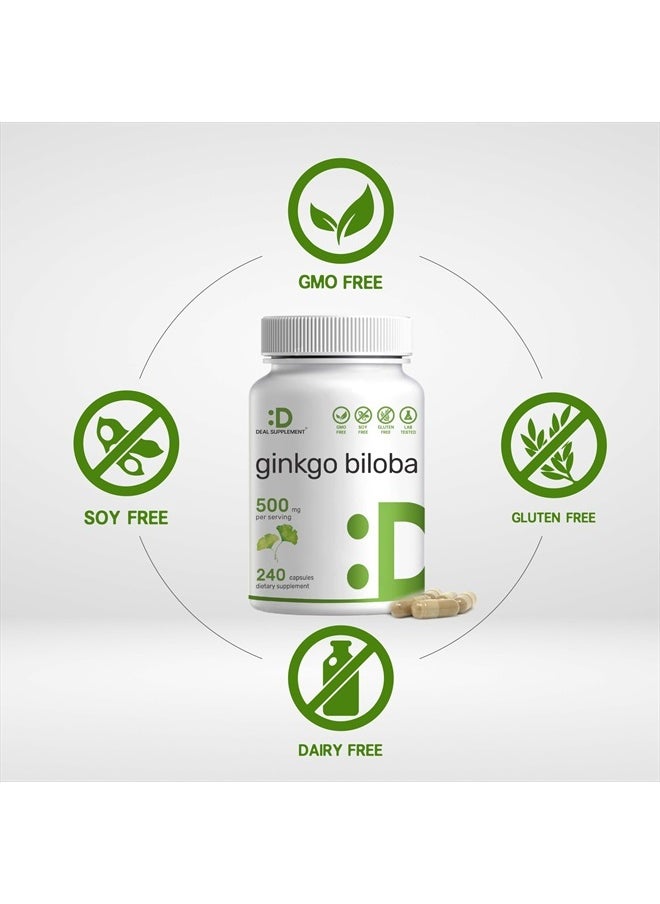 DEAL SUPPLEMENT - Ginkgo Biloba 500mg Per Serving, 240* Capsules, 4 Month Supply – Grown in Northern Asia – Extra Strength, Promotes Brain Function - Image 1