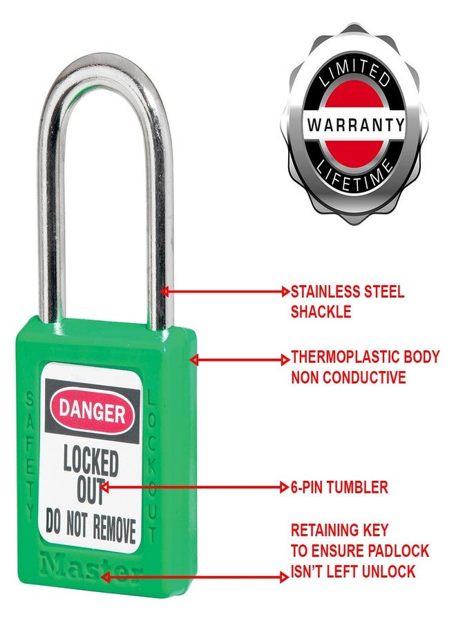 Master Lock 410GRN Lockout Tagout Safety Padlock with Key Green 0.25 in. Shackle Diameter - Image 4