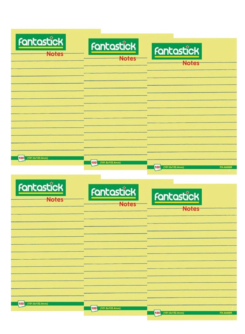 Fantastick ملاحظات لاصقة مقاس 4x6 بوصة 6 قطع صفراء - Image 1
