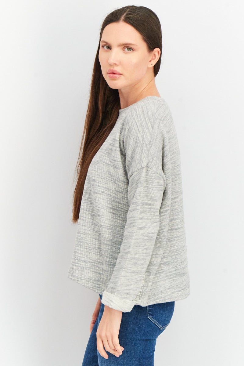 Splendid Women Crew Neck 3/4 Sleeve Textured Top, Grey - Image 3
