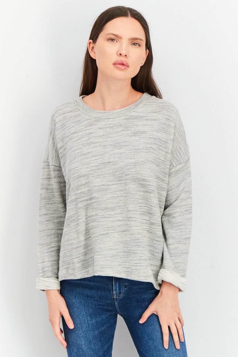 Splendid Women Crew Neck 3/4 Sleeve Textured Top, Grey - Image 1