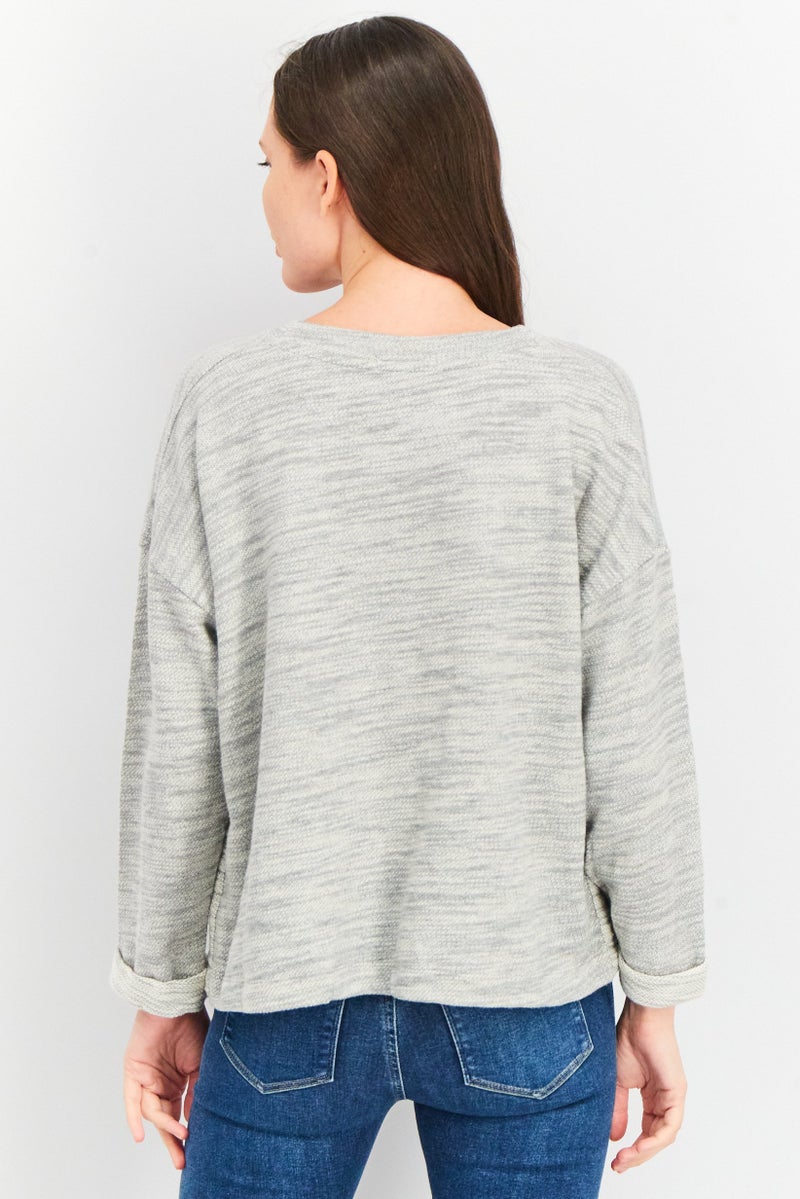 Splendid Women Crew Neck 3/4 Sleeve Textured Top, Grey - Image 2