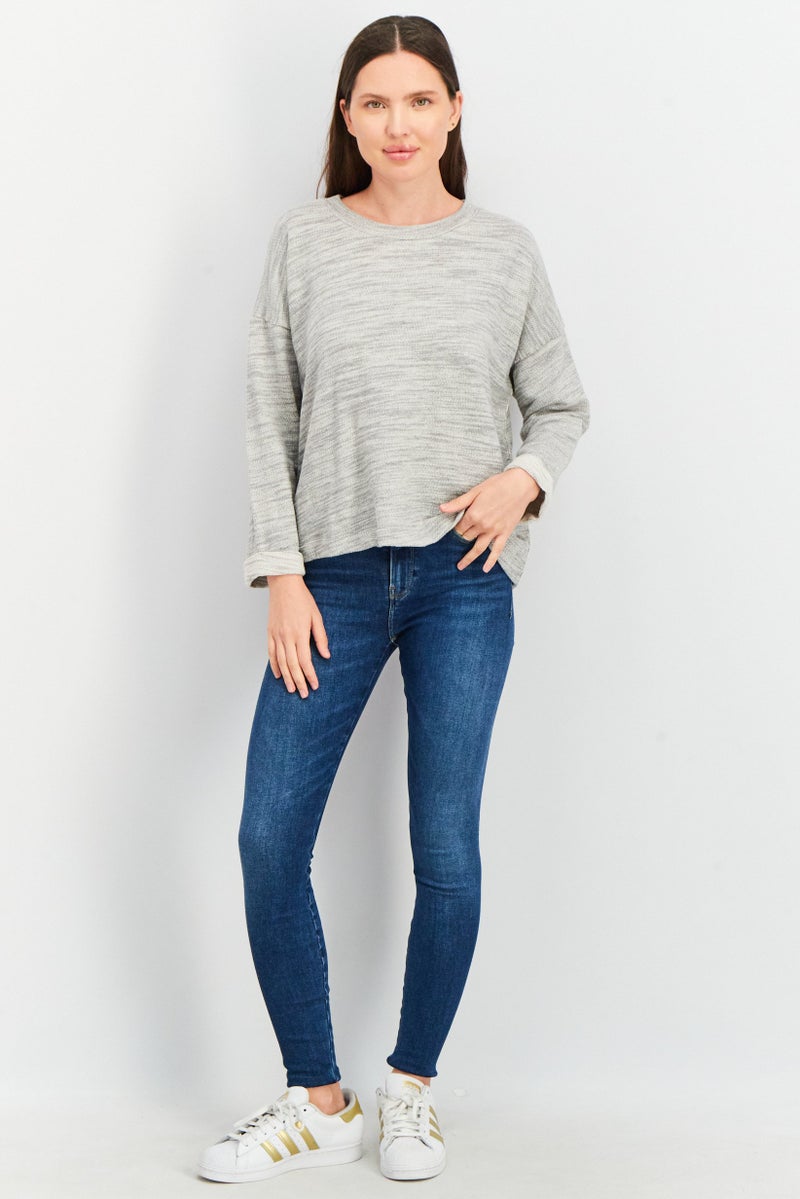 Splendid Women Crew Neck 3/4 Sleeve Textured Top, Grey - Image 4