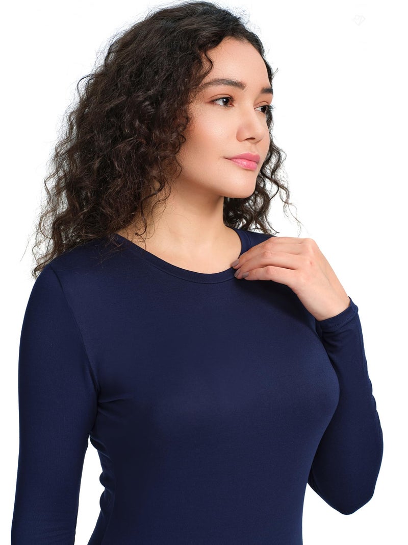 COZYFIT Scrub Undershirts Long Sleeve Women - Underscrub Comfort Tee with Soft Stretch Fabric, Navy Blue, L - Image 4