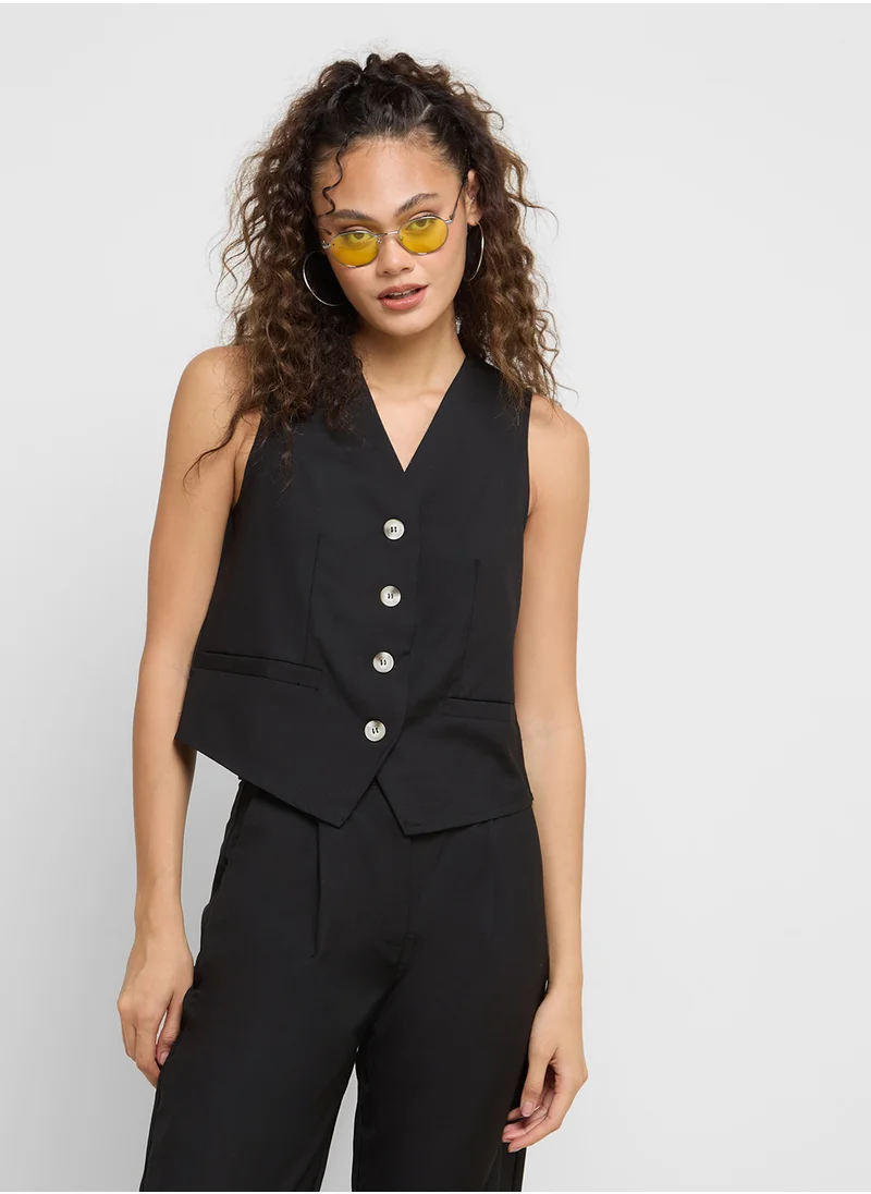 جينجر Waistcoat Vest & Wide Leg Pants Co-ord Set