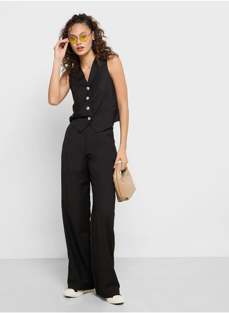 جينجر Waistcoat Vest & Wide Leg Pants Co-ord Set