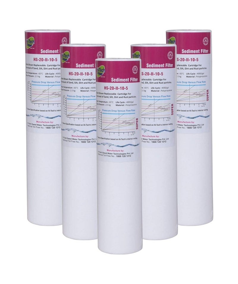 Hi-Tech 5 Micron10 in PP Spun Filter Set Comptabilte for All Type RO Water Purifiers 10 inch (5 pc Set) - Image 2