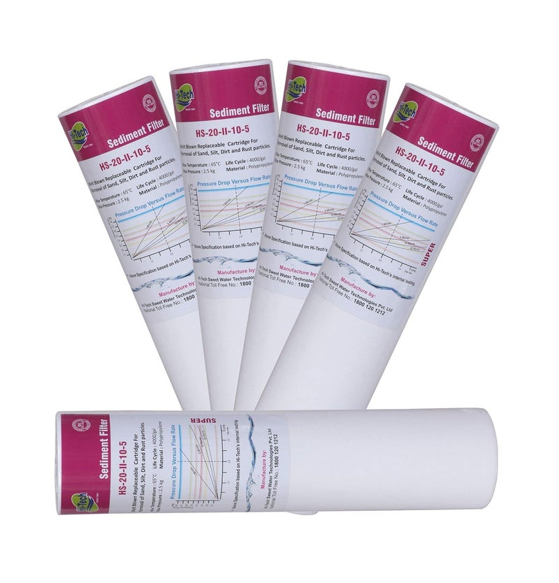 Hi-Tech 5 Micron10 in PP Spun Filter Set Comptabilte for All Type RO Water Purifiers 10 inch (5 pc Set) - Image 1