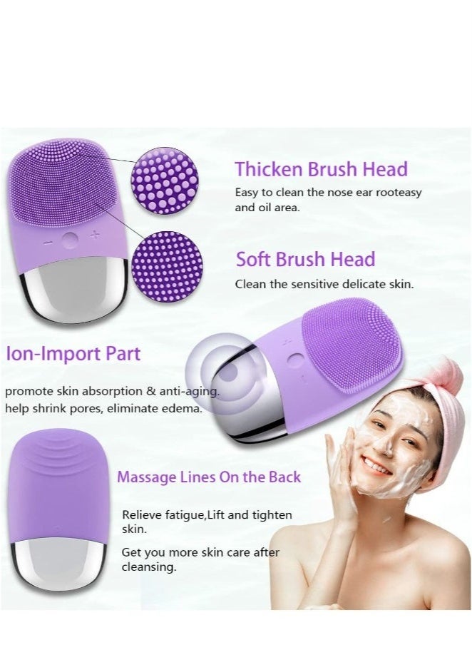 Generic Facial Cleansing Brush, Silicone Face Scrubber, IPX7 Waterproof, Purple  - Image 3