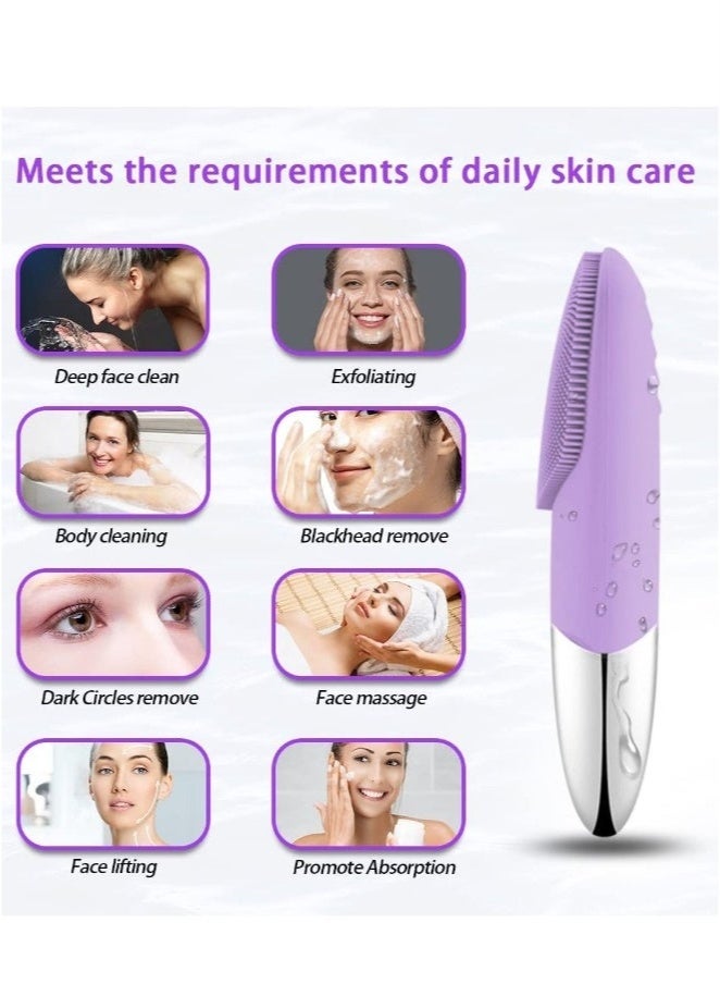 Generic Facial Cleansing Brush, Silicone Face Scrubber, IPX7 Waterproof, Purple  - Image 4