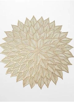 Kutis 4-Piece Nordic Style Hot Stamping Gold Hollowed Out in Leaf Shape Placemat/Cup Cushion/Dining Mat PVC Golden Diameter 38 Centimeter  - Image 3