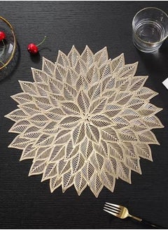 Kutis 4-Piece Nordic Style Hot Stamping Gold Hollowed Out in Leaf Shape Placemat/Cup Cushion/Dining Mat PVC Golden Diameter 38 Centimeter  - Image 2