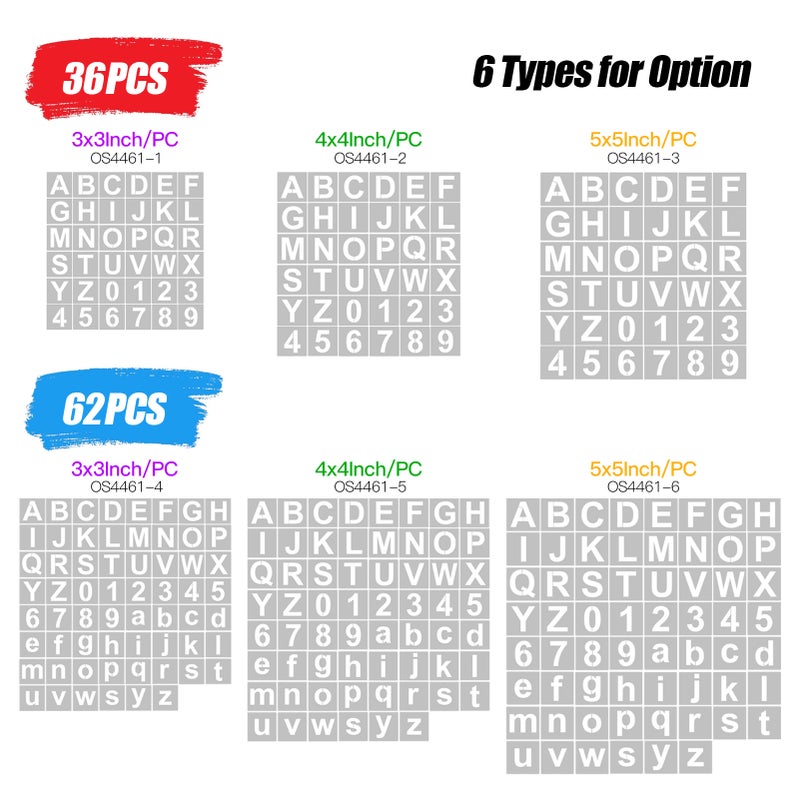 62pcs 3 Inch Letter and Number Stencils Reusable Washable Alphabet Stencils Environment-friendly PET Art Craft Templates for Painting On Wood Fabric Wall Door Decor Home Sign - Image 4