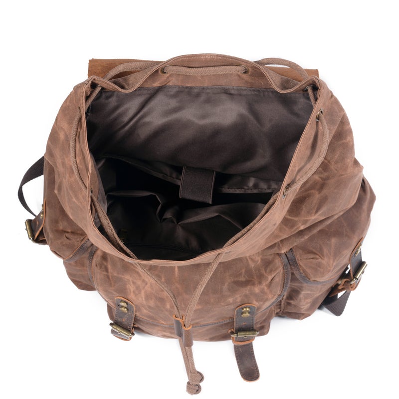 Casual Student Backpack Retro Backpack Drawstring Men'S Oil Wax Canvas Bag Trendy Cross-Body Travel Backpack - Image 3