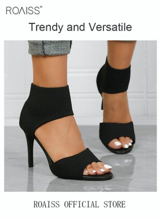 Minimalist Stiletto Heeled Shoes for Women Ankle Strap Sandals Ladies Elegant Peep Toe High Heels Heighting and Slimming Woven Shoe Slimming Solid Color High Heels Black - view 5