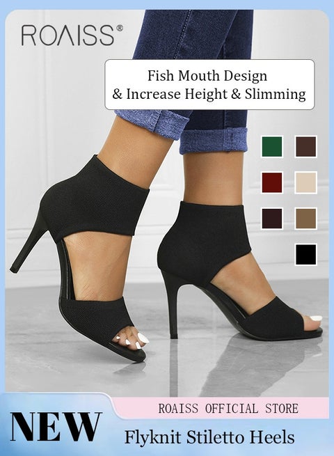 Minimalist Stiletto Heeled Shoes for Women Ankle Strap Sandals Ladies Elegant Peep Toe High Heels Heighting and Slimming Woven Shoe Slimming Solid Color High Heels Black