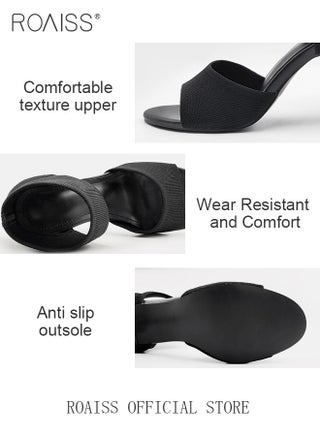 Minimalist Stiletto Heeled Shoes for Women Ankle Strap Sandals Ladies Elegant Peep Toe High Heels Heighting and Slimming Woven Shoe Slimming Solid Color High Heels Black - view 3