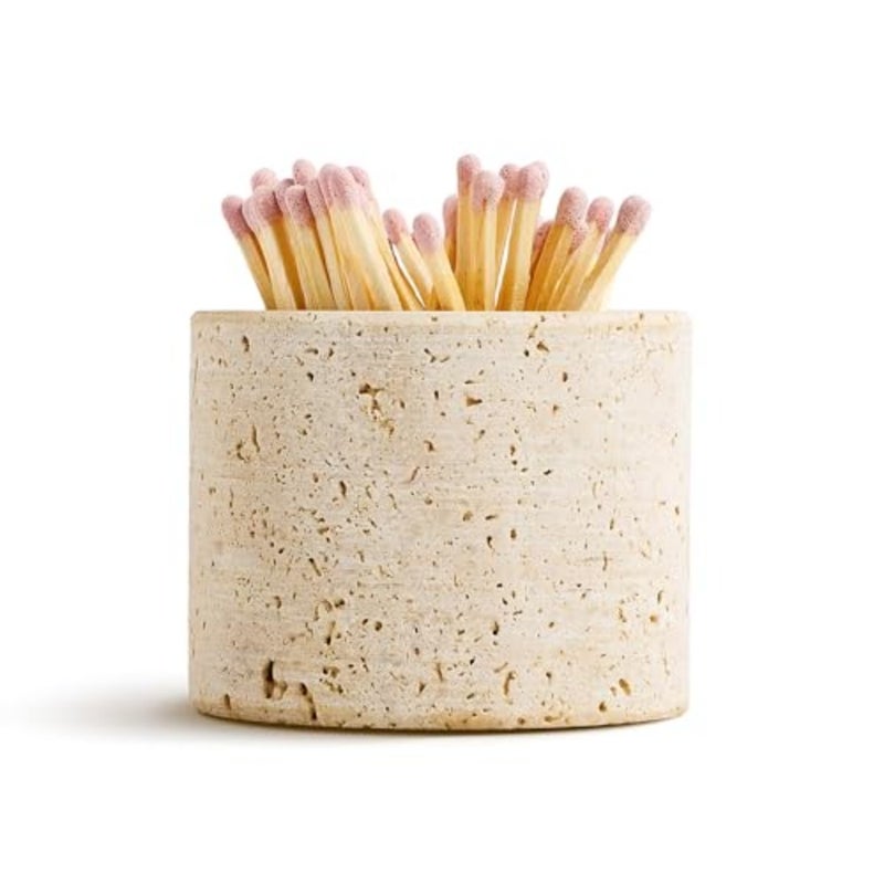 100% Travertine Stone Match Holder with Fireplace Lighter Extra Fireplace Lighter Pad - 2.6" x 2" Decorative Match Storage Box for Fireplace, Candles, Home Decor, Matches Not Included AE051 - Image 1