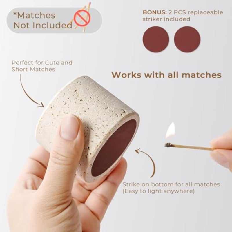 100% Travertine Stone Match Holder with Fireplace Lighter Extra Fireplace Lighter Pad - 2.6" x 2" Decorative Match Storage Box for Fireplace, Candles, Home Decor, Matches Not Included AE051 - Image 4