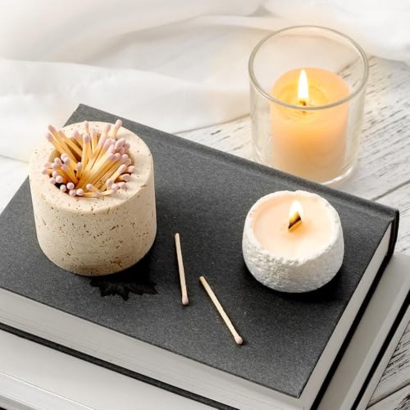 100% Travertine Stone Match Holder with Fireplace Lighter Extra Fireplace Lighter Pad - 2.6" x 2" Decorative Match Storage Box for Fireplace, Candles, Home Decor, Matches Not Included AE051 - Image 2