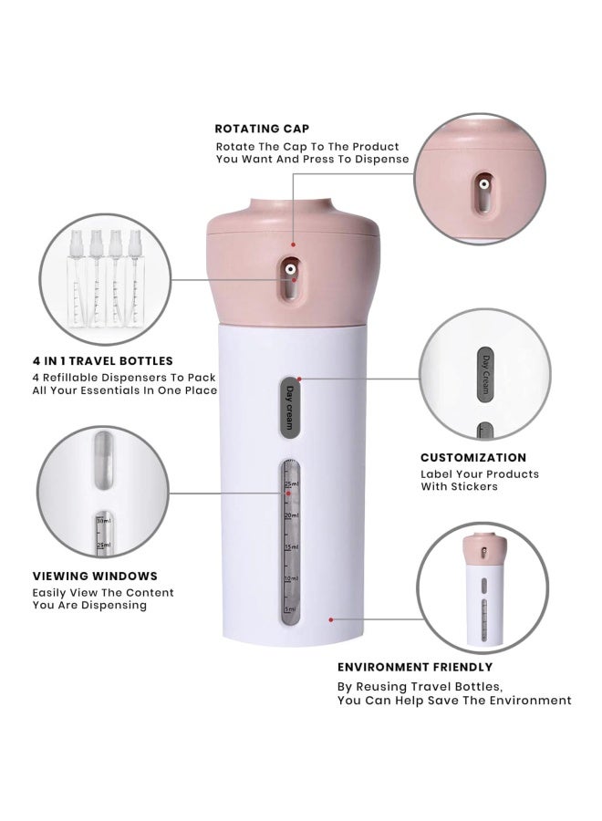 CHIVENIDO 2 Pack Travel Dispenser, CHIVENIDO 4 in 1 Lotion Shampoo Gel Travel Dispenser Shower Bottles Refillable Travel Bottles (Pink+Gray) - Image 2