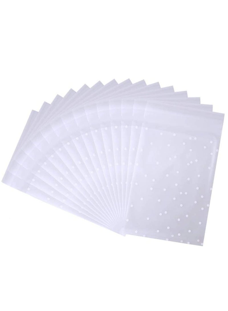 Generic Self-Adhesive Cookie Bags - 100 Pcs White Polka Dot Cellophane Treat Bags, OPP Plastic Pastry Bags for Bakery, Candy, Cookies, and Chocolates - 4" x 4" Sealing Packaging Bags.  - Image 1