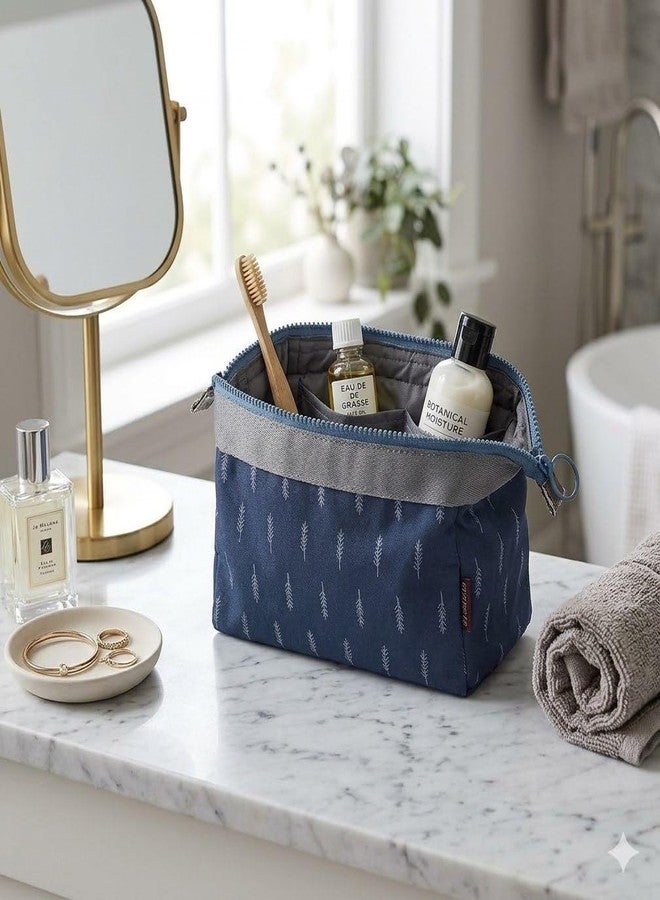 AASHRIT Naylon Cosmetic Toiletry Makeup Pouch with Portable Travel Multipurpose Water-Resistant Zipper Makeup Brush Bags - Blue Leaf ASCPBF-7 - Image 1