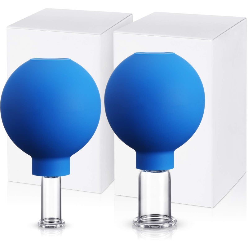 Nuanchu 2 Pieces Glass Cupping Set Facial Cupping Cups Glass Silicone Cups Vacuum Suction for Face Skin Back Shoulder Muscle 1 Inch and 065 Inch DiameterBlue
