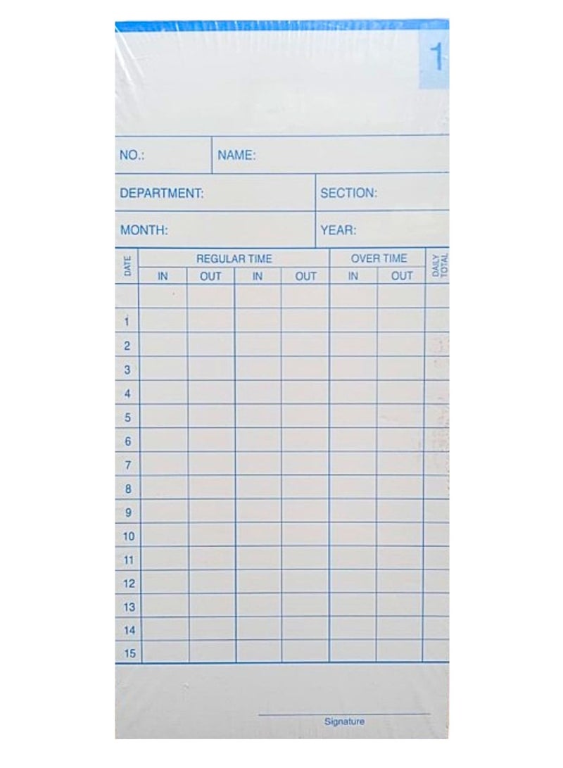 Terabyte Time Cards, Monthly Timesheet, Clock Timecard - 100 Pack, 6 Column 2-Sided Orange/Blue, Card for Time Punch Clock, Employee Attendance, Payroll Recorder, Small Business - Image 1