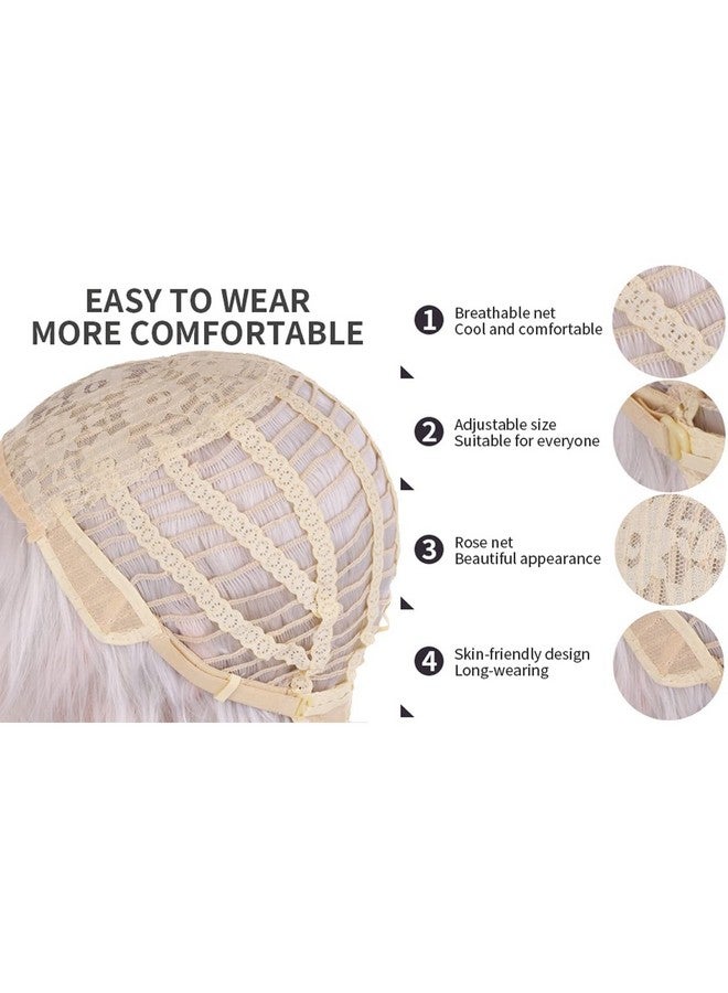 بيرون باروكة شعر مستعار فضي قصير مجعد من بيرون، باروكة شعر مستعار فضي أبيض للنساء والفتيات، باروكة شعر مموجة على الشاطئ لحفلات التنكر، مع غطاء شعر مستعار - Image 5