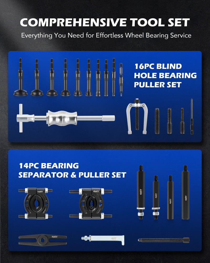 Orion Motor Tech مجموعة أدوات سحب المحامل وإزالة المسكن من أوريون موتور تك، 30 قطعة. مجموعة أدوات سحب المحامل 2 في 1 لمحامل العجلات، البوشات، المحاور، أدوات سحب المحامل في الثقوب العمياء ومجموعة فاصل المحامل مع أقلام المطرقة المنزلقة. - Image 3