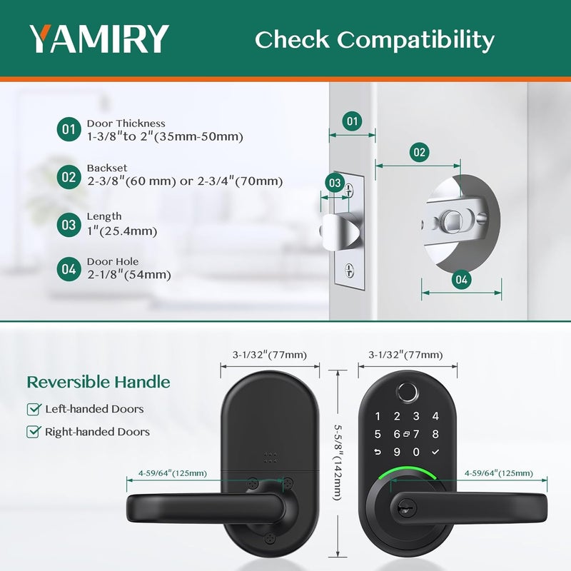 Yamiry Smart Door Handle Lock with Keypad: Fingerprint Smart Knob - Keyless Entry Digital Lock for Front Door - Deadbolt with APP - Generate Passcode Remotely - DIY Installation - Image 5