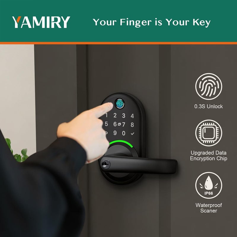 Yamiry Smart Door Handle Lock with Keypad: Fingerprint Smart Knob - Keyless Entry Digital Lock for Front Door - Deadbolt with APP - Generate Passcode Remotely - DIY Installation - Image 3
