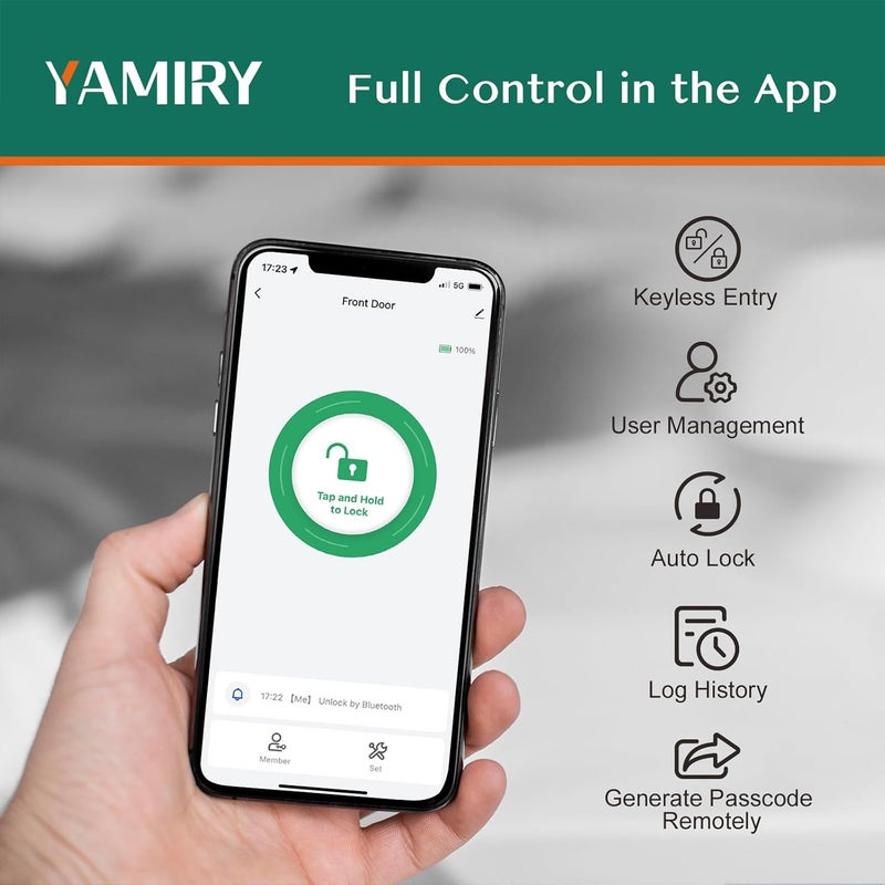 Yamiry Smart Door Handle Lock with Keypad: Fingerprint Smart Knob - Keyless Entry Digital Lock for Front Door - Deadbolt with APP - Generate Passcode Remotely - DIY Installation - Image 4