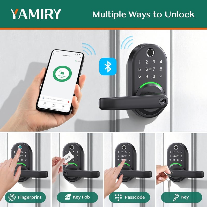 Yamiry Smart Door Handle Lock with Keypad: Fingerprint Smart Knob - Keyless Entry Digital Lock for Front Door - Deadbolt with APP - Generate Passcode Remotely - DIY Installation - Image 2
