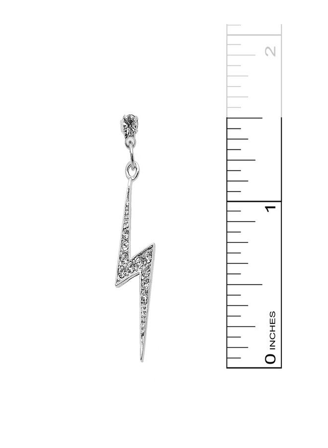 سبيننج دايزي أقراط سبينينج ديزي مطلية بالفضة ومرصعة بالكريستال على شكل صاعقة برق - Image 3