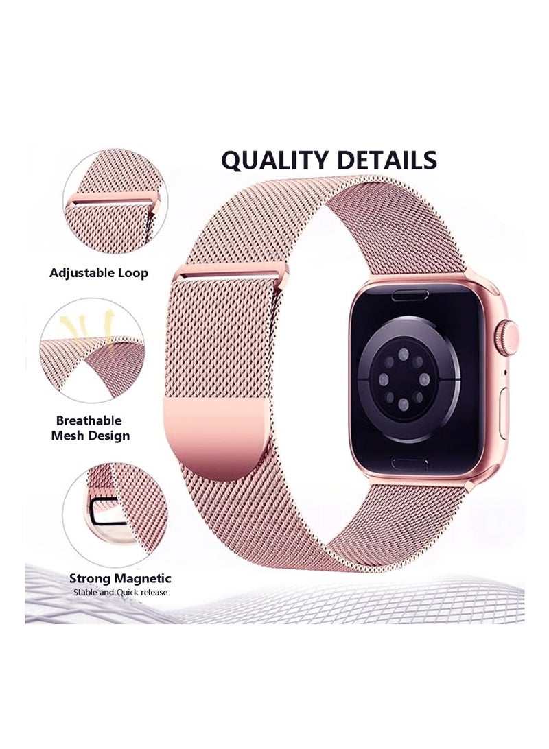 Pink Gold Magnetic Milanese Loop Band Compatible with Apple Watch 44/45/46/49mm, Adjustable Stainless Steel Mesh Strap - Image 3