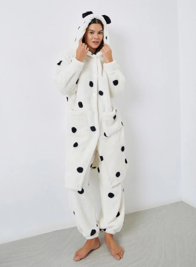 Styli Styli Fleece Spot Ear Hood Pocket Robe and Pyjama Set