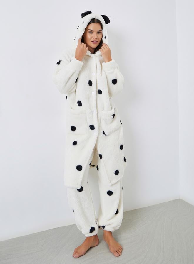 Styli Fleece Spot Ear Hood Pocket Robe and Pyjama Set - Image 1