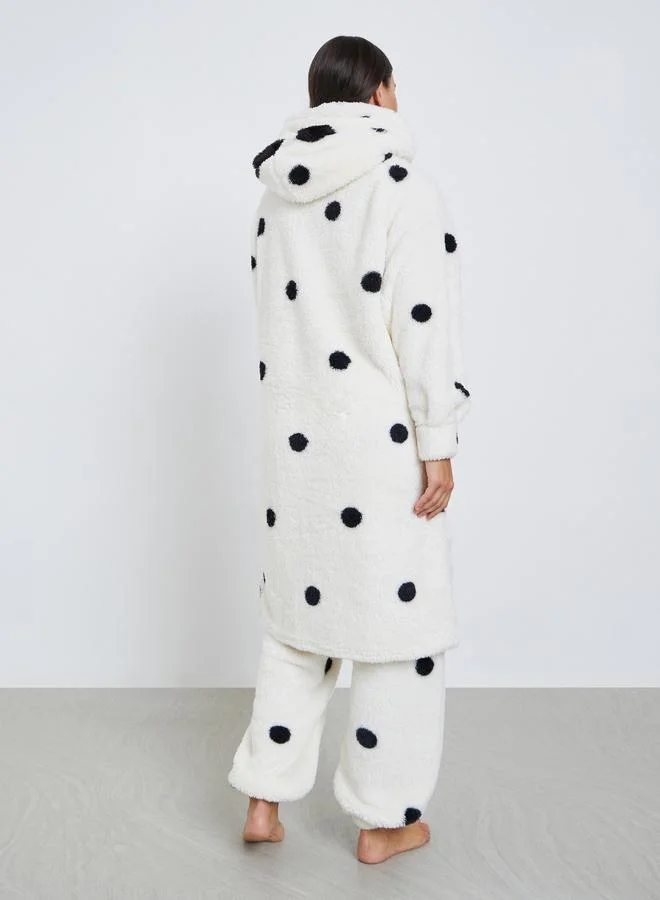 Styli Styli Fleece Spot Ear Hood Pocket Robe and Pyjama Set