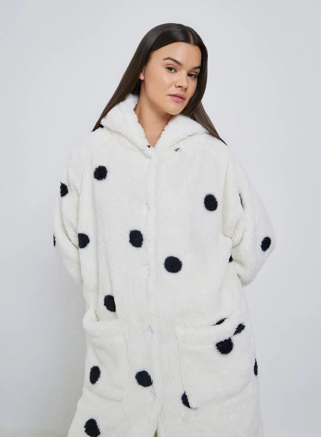Styli Styli Fleece Spot Ear Hood Pocket Robe and Pyjama Set