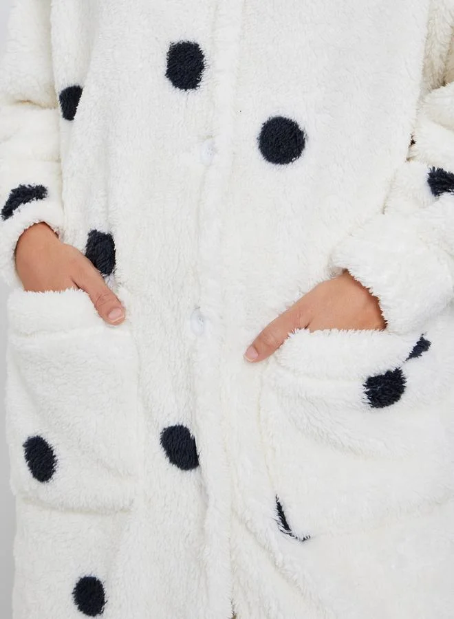 Styli Styli Fleece Spot Ear Hood Pocket Robe and Pyjama Set