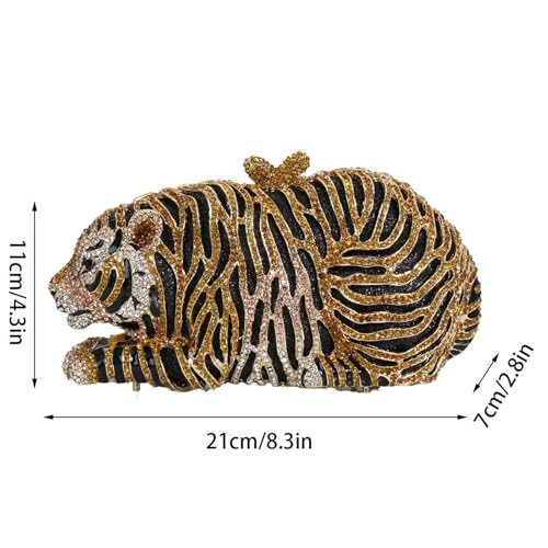 Tngan Women Cute Tiger Shaped Evening Clutch Sparkling Rhinestones Handbag Prom Party Purse, Gold - Image 4