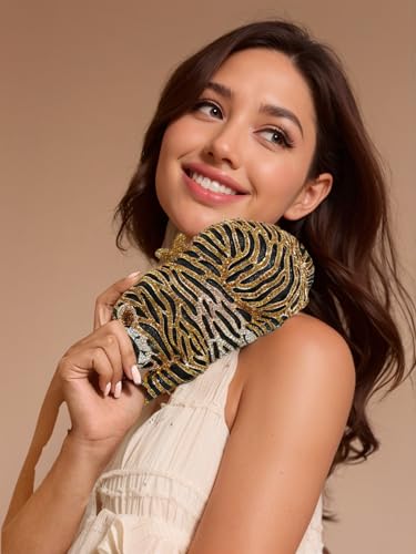 Tngan Women Cute Tiger Shaped Evening Clutch Sparkling Rhinestones Handbag Prom Party Purse, Gold - Image 2