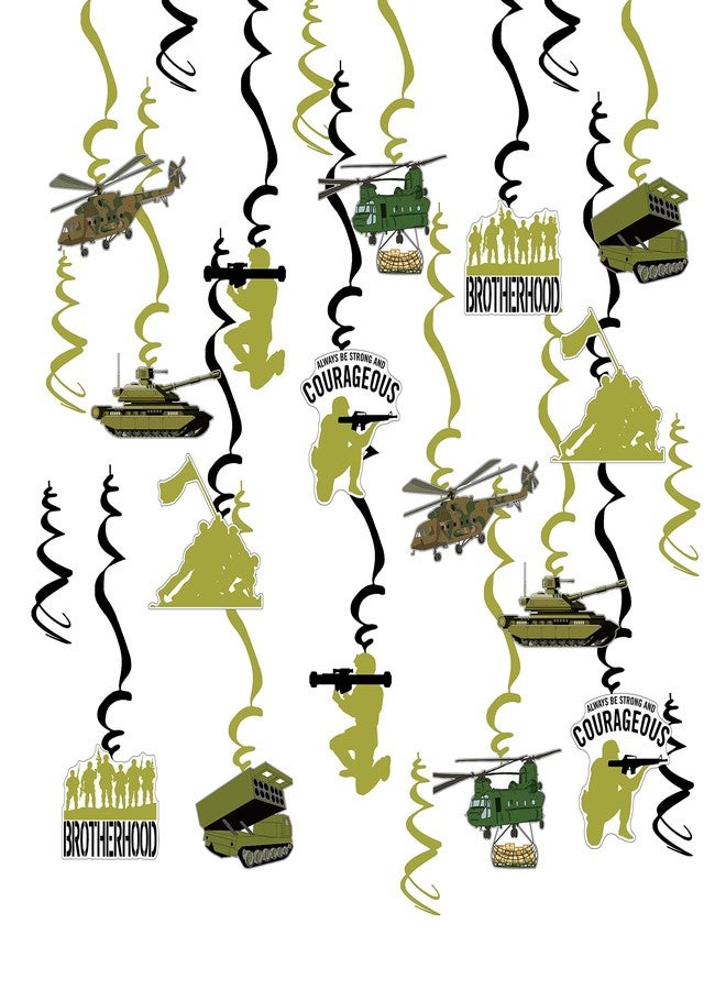 The DaPai زينة حفلات عيد ميلاد بطابع جندي الجيش، زينة معلقة حلزونية، زينة حفلات مموهة، زينة معلقة على السقف، زينة حفلات عسكرية للأطفال والكبار ومحبي الجيش. - Image 1