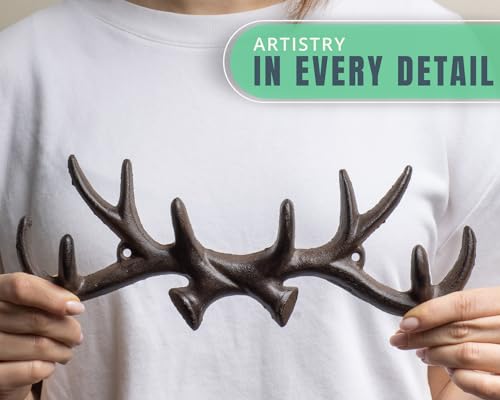 Comfify Vintage Cast Iron Deer Antlers Wall Mounted Hooks | Antique Finish Metal Clothes Hanger Rack w/Hooks for Coats, Jackets, Purses and More | Includes Screws and Anchors | Rust Brown - Image 4
